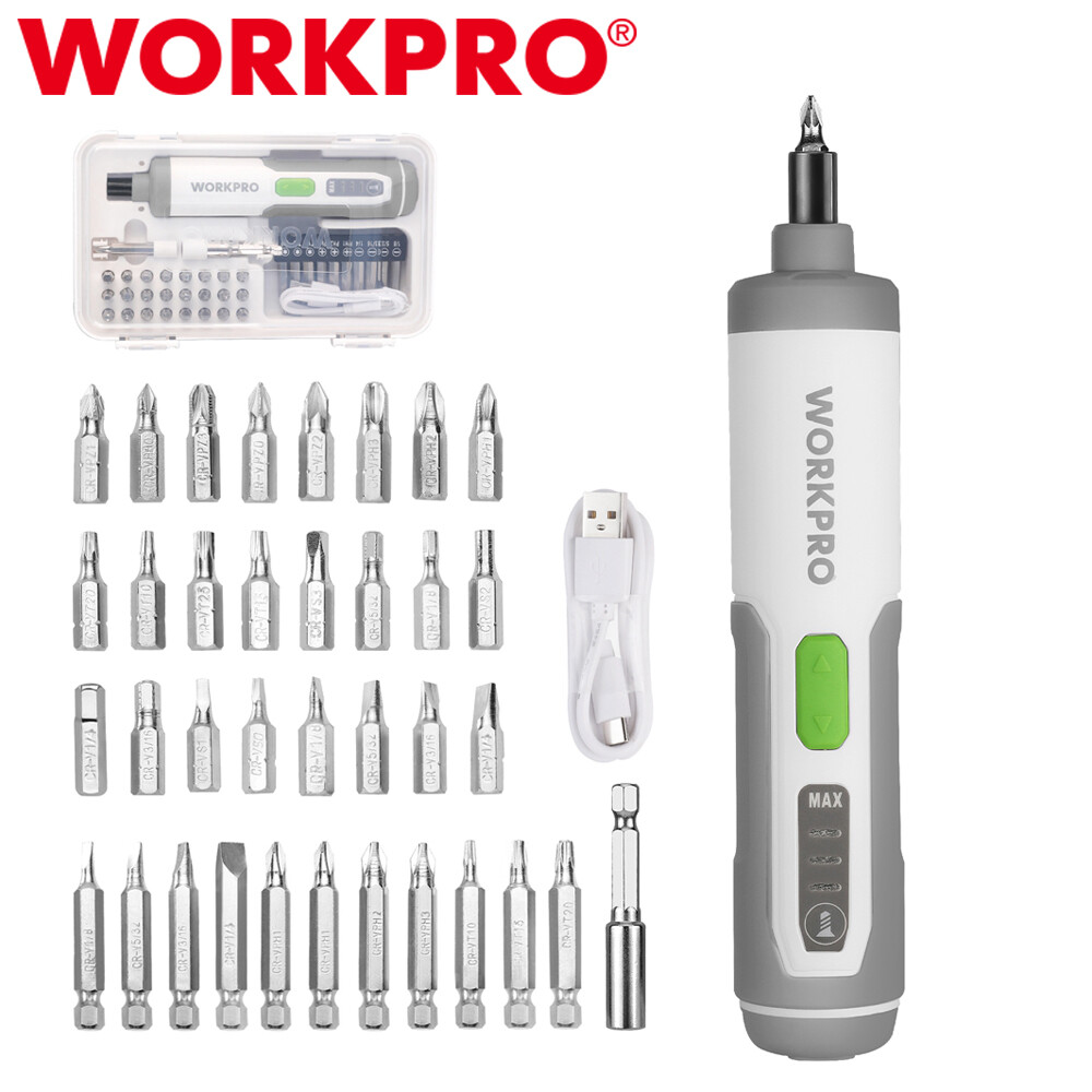 WORKPRO 4V Cordless Screwdriver with 35PC Bits Rechargeable Electric Screwdriver