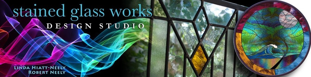 Stained Glass Window Panel Moonlit Tree clouds handpainted blue green irridized