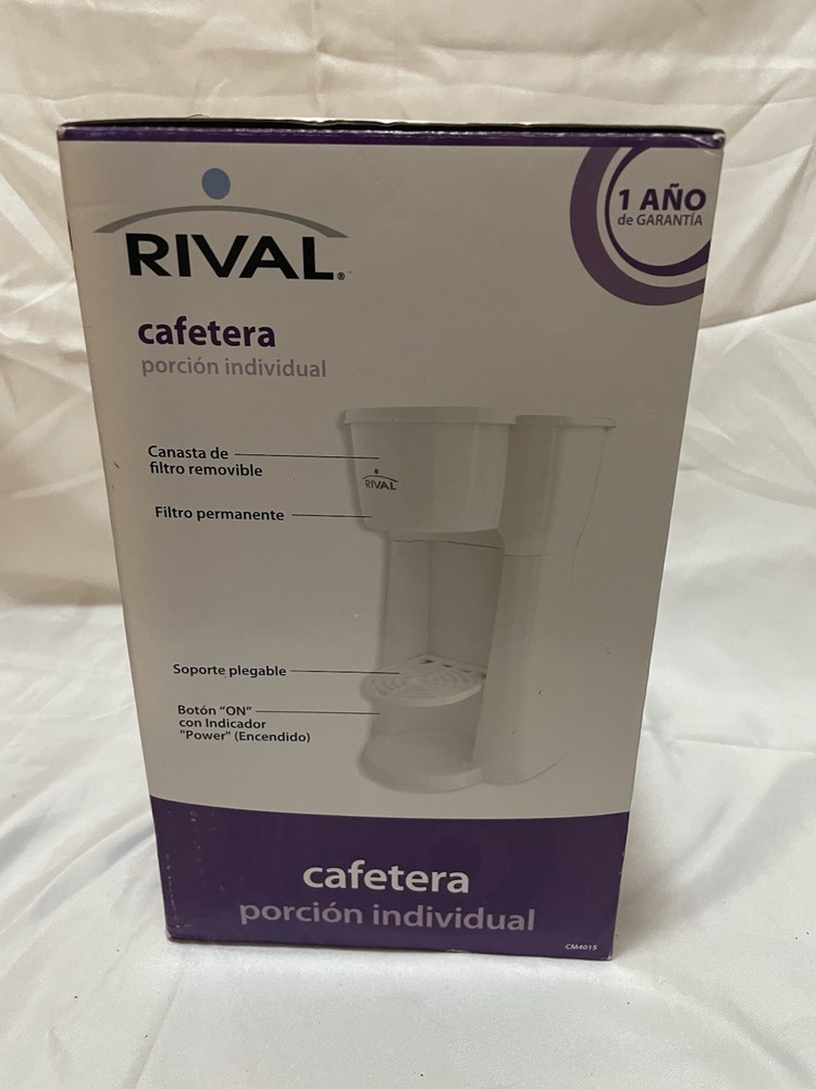 Rival CM4015 Single Serve Coffee Maker White Permanent Filter Removable Basket