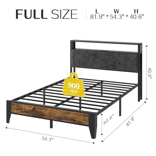 Bed Frame with Headboard, Metal Platform Bed Size with 2-Tier Storage, Full