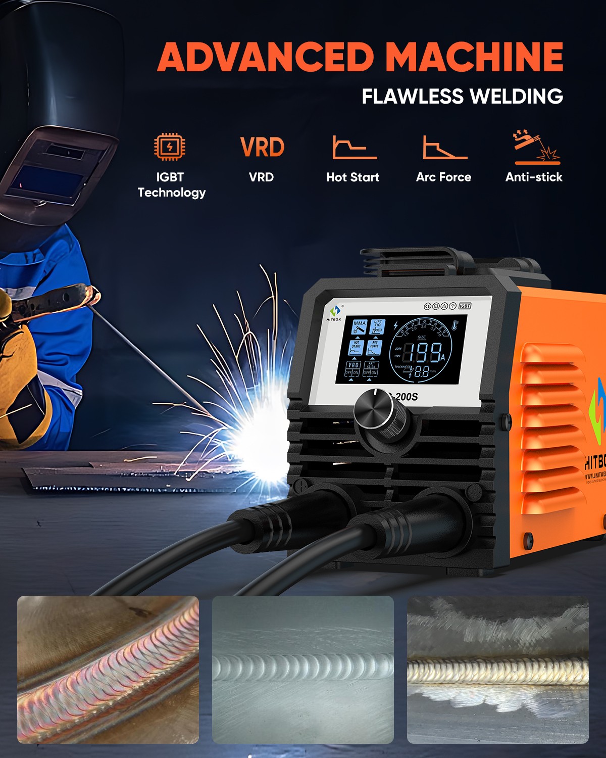 HITBOX 200A Stick Welder 110V ARC MMA Lift TIG 2-in-1 Houeshold Welding Machine