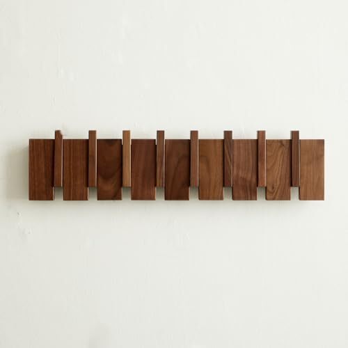 Wood Coat Rack Wall Mount, Coat Hooks Hanger Wall Mounted, Solid Walnut 8 Hooks