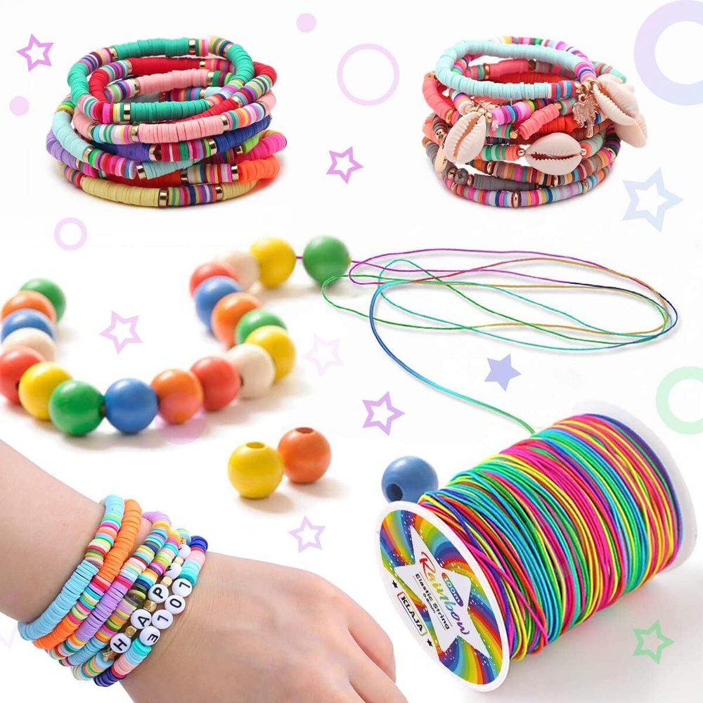 2 Rolls of Rainbow Elastic String for Bracelets, 200m Stretchy