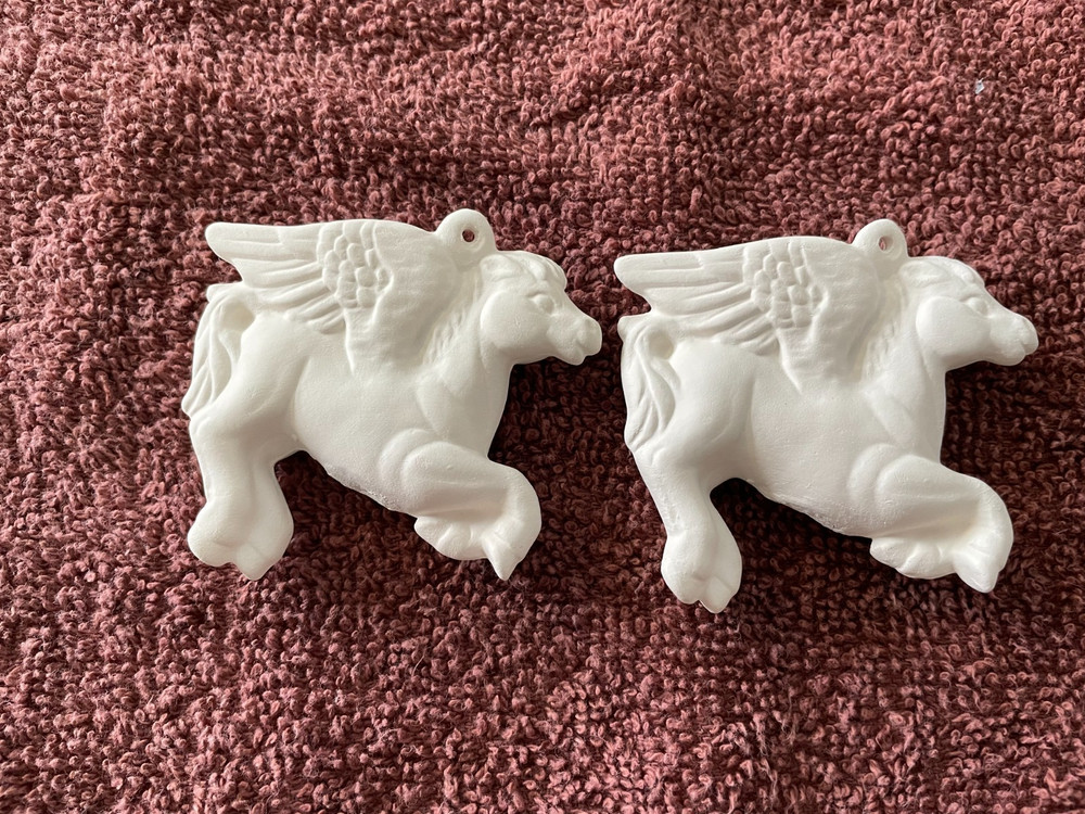 2 Pegasus Ornaments Ceramic Bisque Ready-to-Paint*