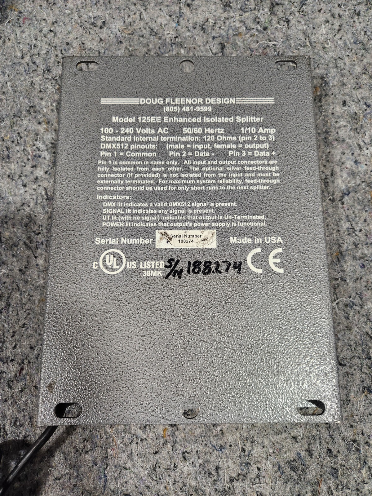 Doug Fleenor 125EE DMX512 Enhanced Isolated Splitter 1 In/5 Out 5-Pin Opto Wired