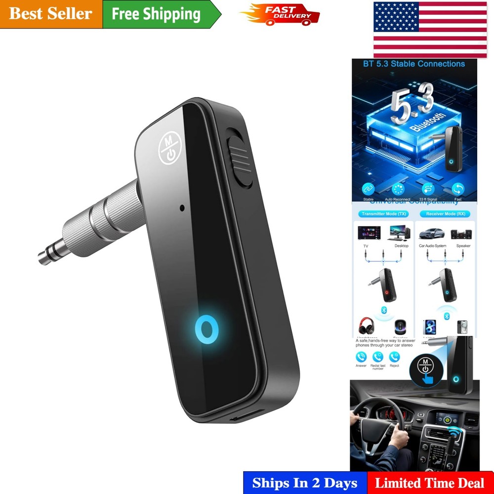 Compact 2-in-1 Bluetooth 5.3 Adapter for Cars: Receiver/Transmitter Solutions