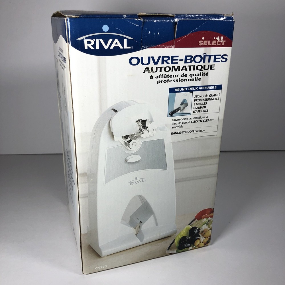 Rival Automatic Can Opener With Knife Sharpener Model CN770 New Open Box White