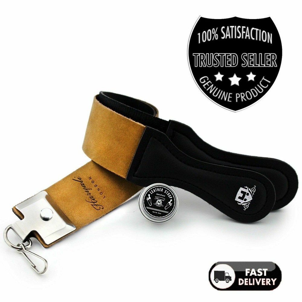Genuine Leather Double Sided Strop 100% Canvas Knife Razor Sharpening Belt Paste