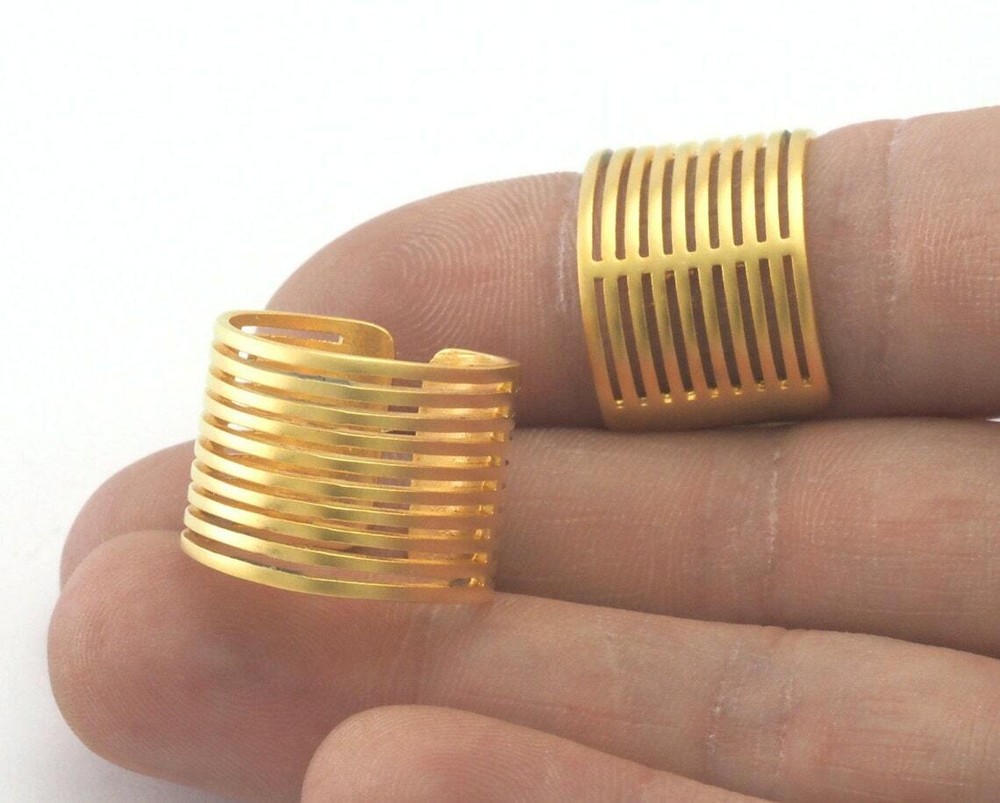 Statement ring lines Adjustable Ring Gold Plated Brass (6US 9.5US size 4292