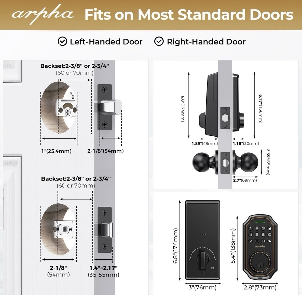 ARPHA Keyless Entry Smart Door Lock Auto Lock Keypad Deadbolt Digital Password