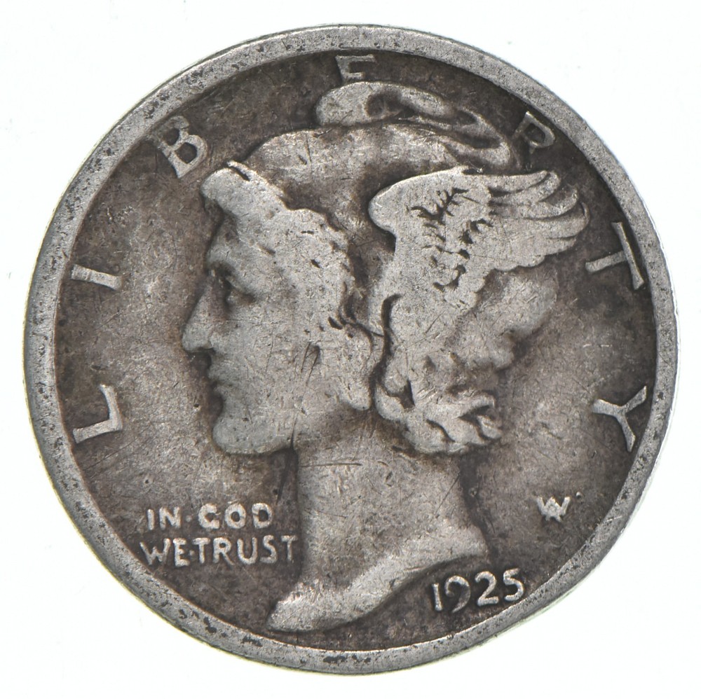 VG+ 1925 Mercury 90% Silver Dime