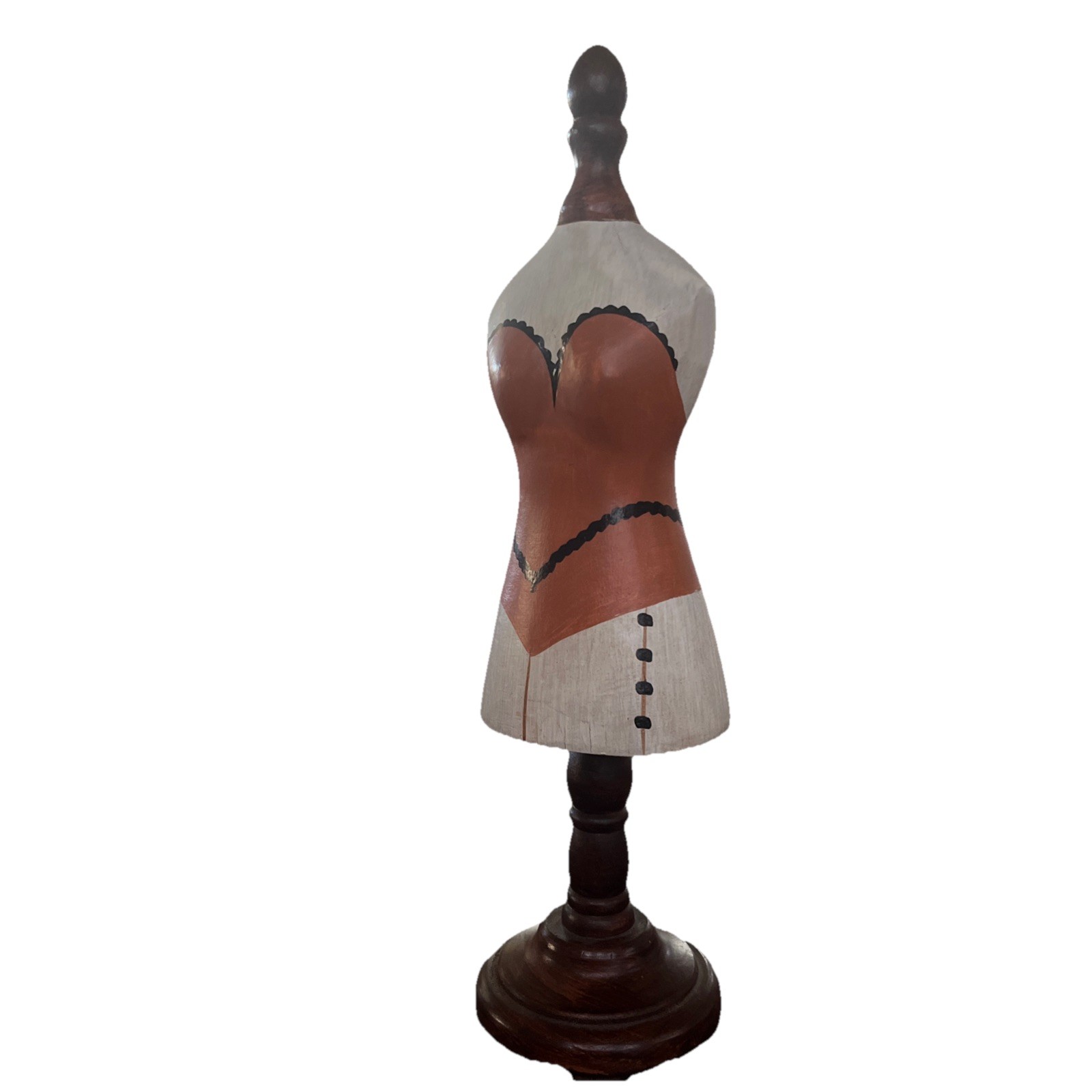 Wood Dress Form Mannequin Decor Hand Painted Lingerie Corset Style Tabletop