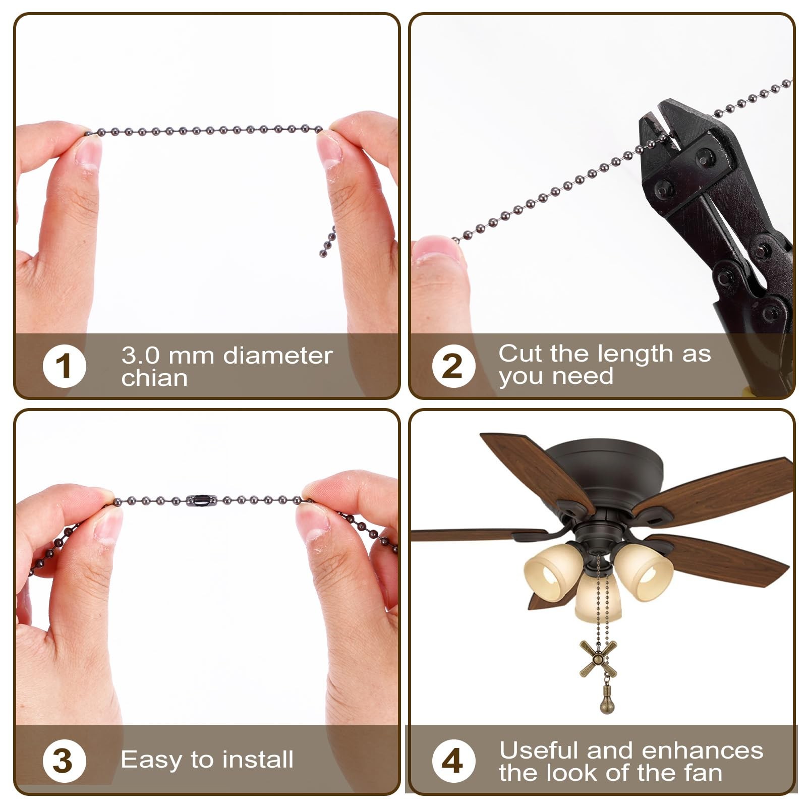 Kelduemi Ceiling Fan Pull Chain Ornaments, 13.6 Inches Fan Pulls Extension