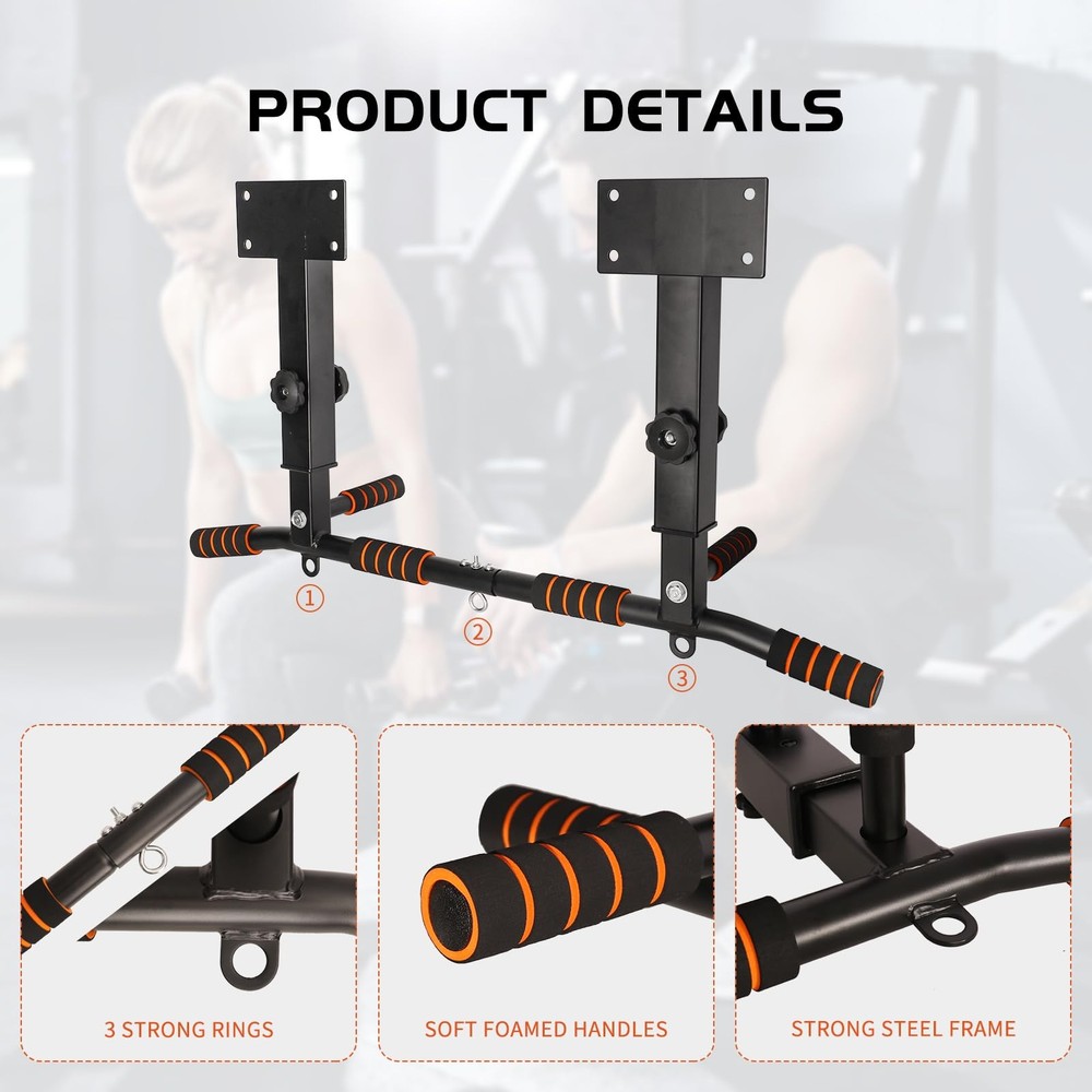 Pull Up Bar Wall Mounted: Adjustable Wall Joist Mount Pull Up Bar & Chin Up B...