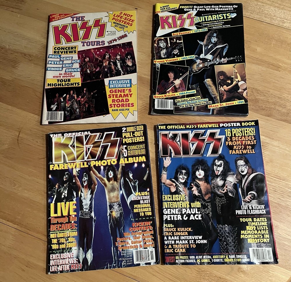 LOT OF 4 Kiss Vintage Guitarist Tours, 2 Farwell  magazines Posters Rock Metal