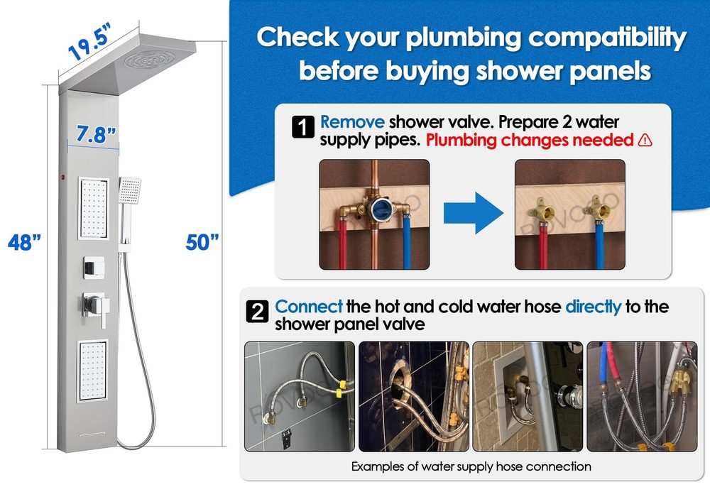 ROVOGO Led Shower Panel Tower System, 2-Setting Lighted Shower Head (Rainfall...