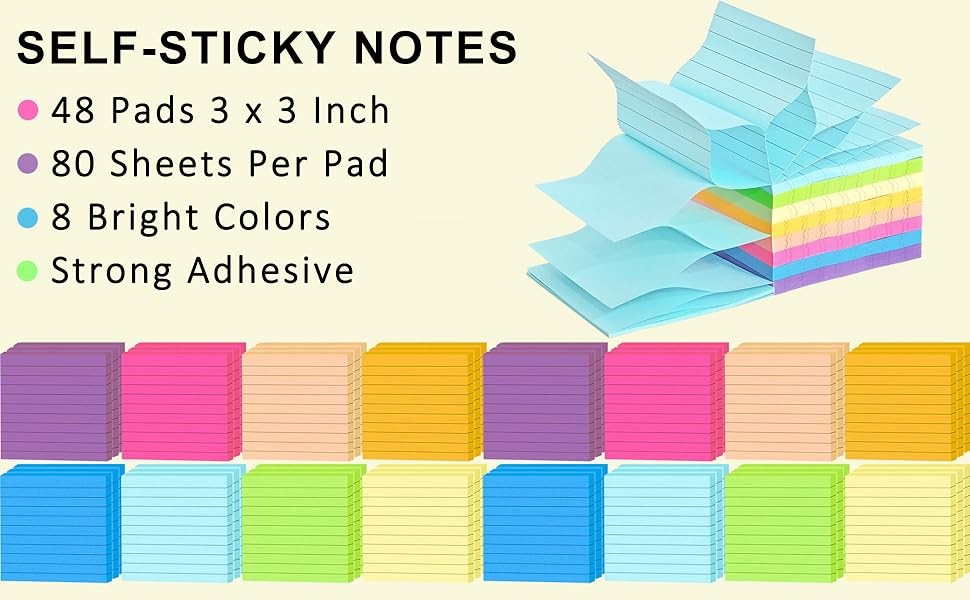 3840 Sheets Up Stiy Notes Lined Self-Sti Notes Pads Post Lined