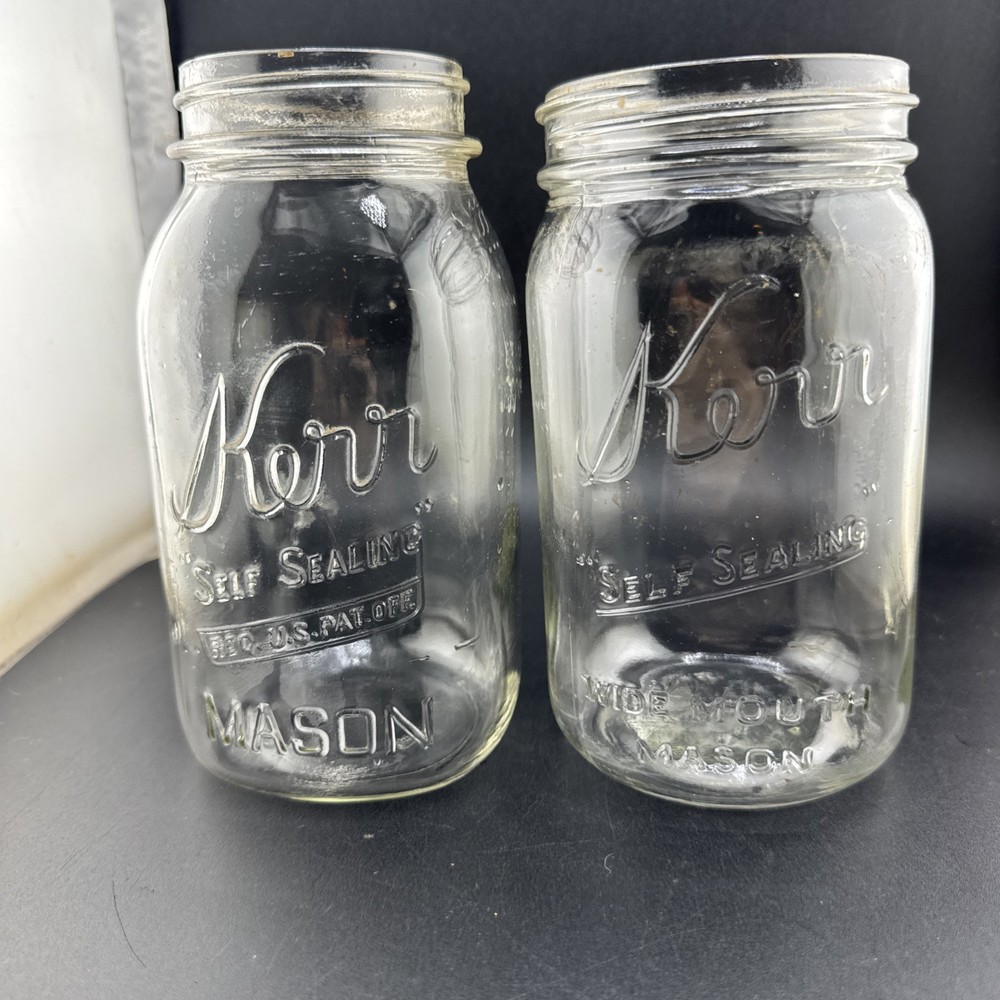 2 Kerr Self Sealing MASON Quart Clear Glass Squared EMPTY Jars # 505 & 615 📦
