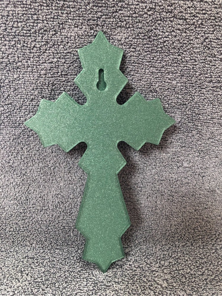 3d Printed Religious Cross Green Sparkle (with mounting hardware)