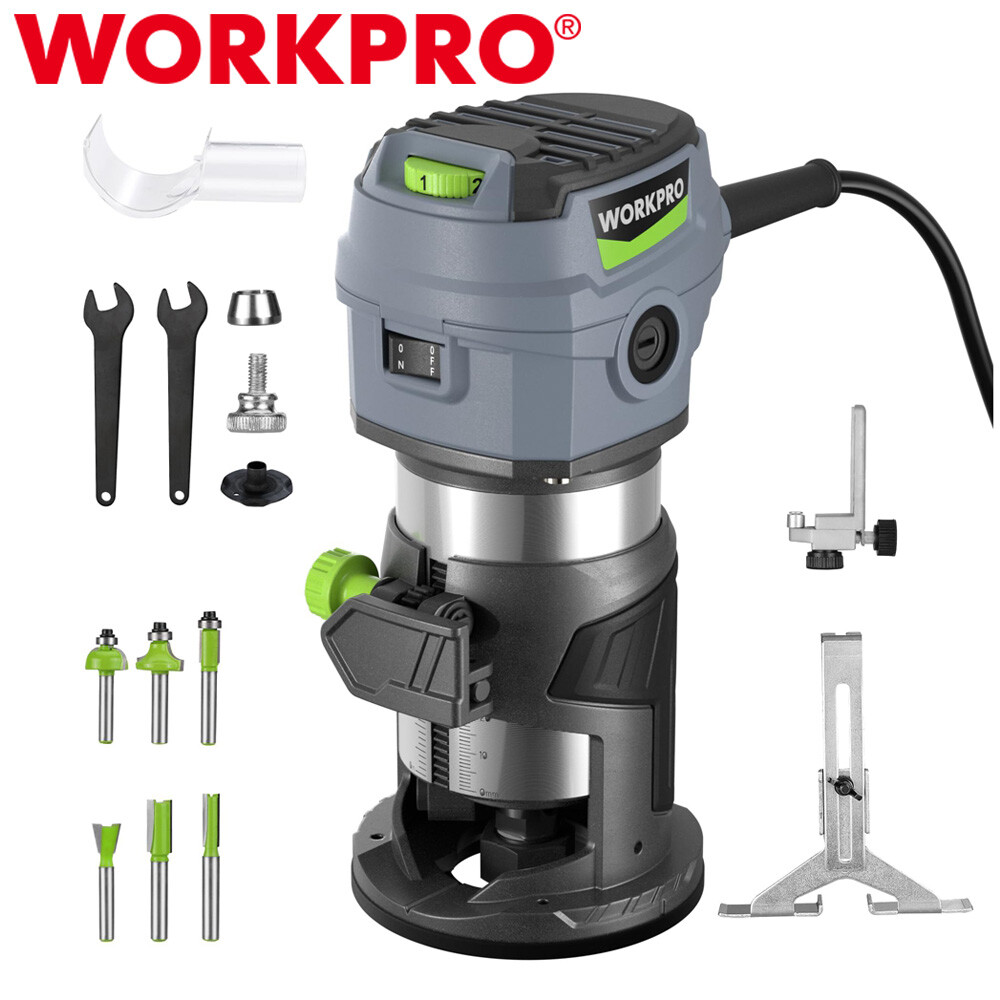 WORKPRO Compact Router Kit 6.5Amp Corded Trimmer Router Tool W/6 Variable Speeds
