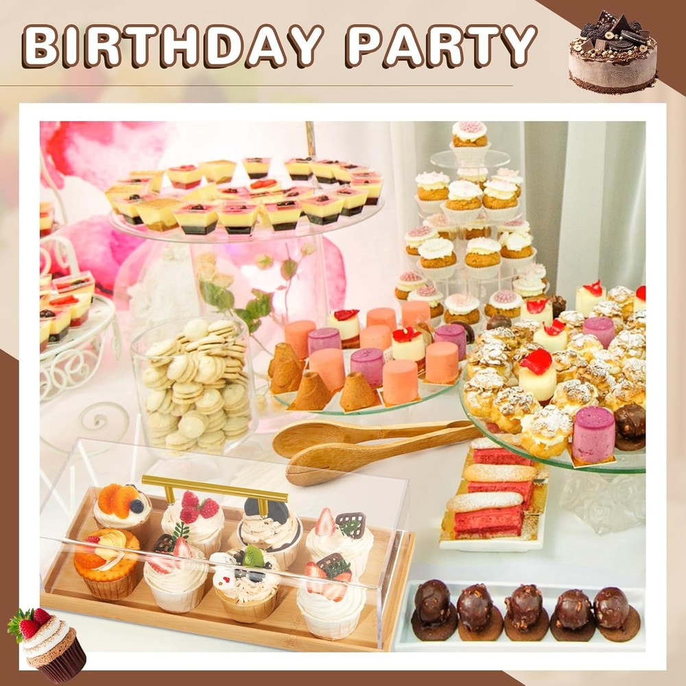 1 Set Rectangular Cake Tray with Lid 14" x 6" x 4" Dessert Display Case with Woo