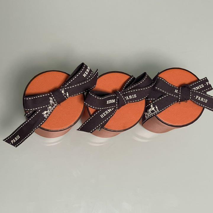 HERMES Twilly Empty Box 3 Set Gift Present Box With Ribbon Orange Used