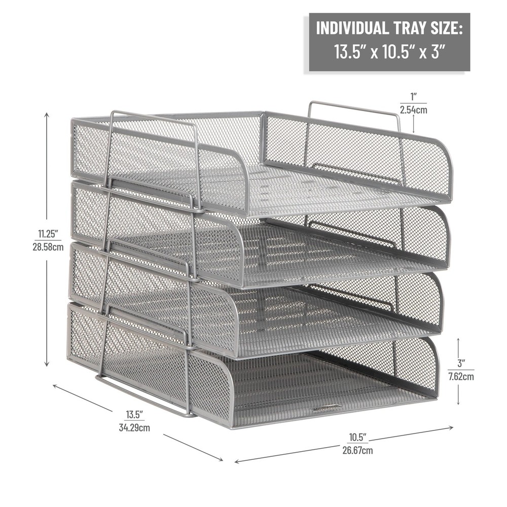 Stackable Tray, Desktop Organizer, File Storage, Office, Metal Mesh, 10.5" L ...