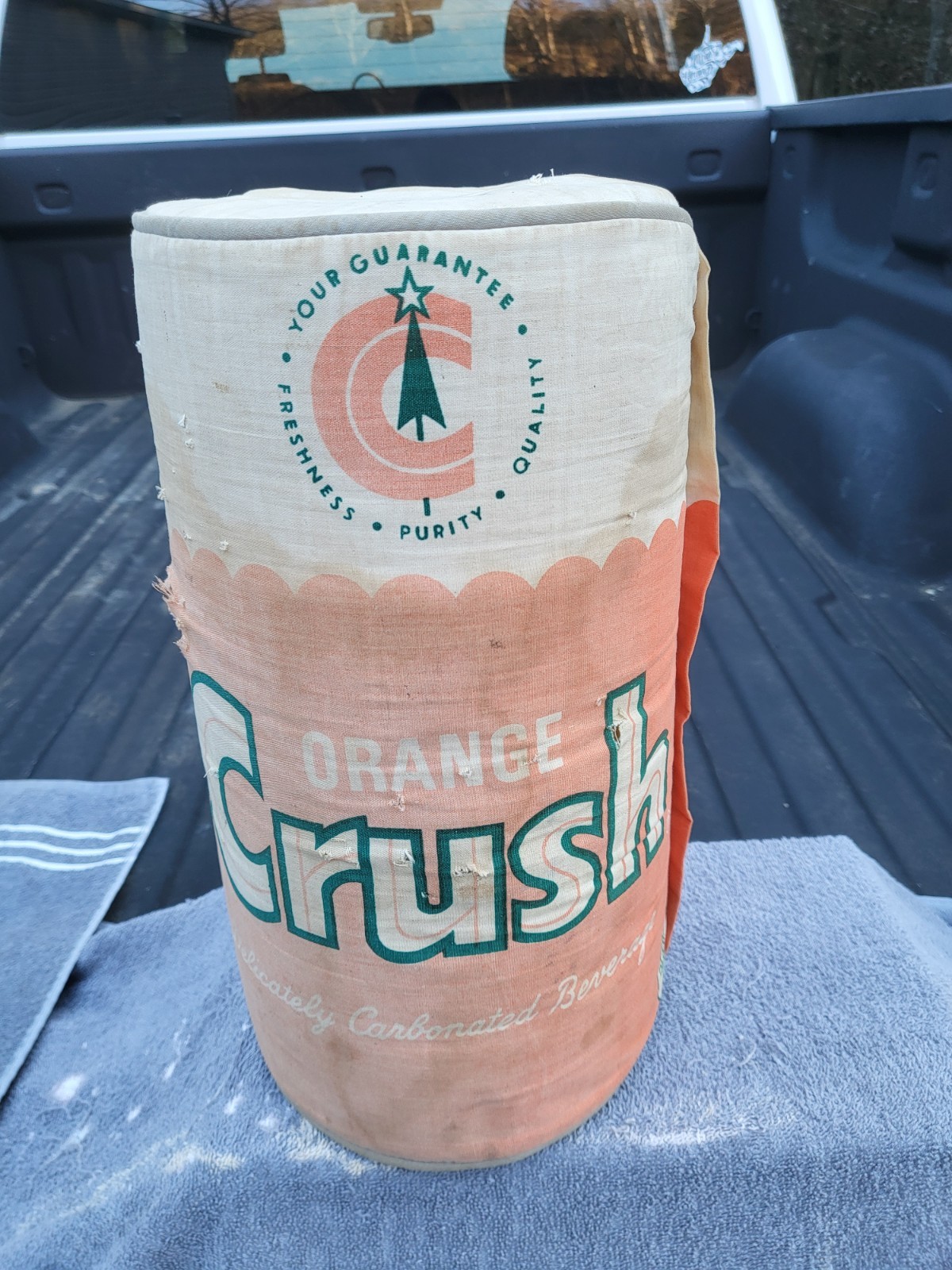 Orange Crush Pillow Can Advertising Sign, NOT FLANGE.