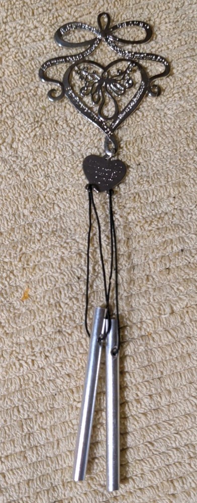 Memorial Heart And Bow Silver Colored Wind Chime