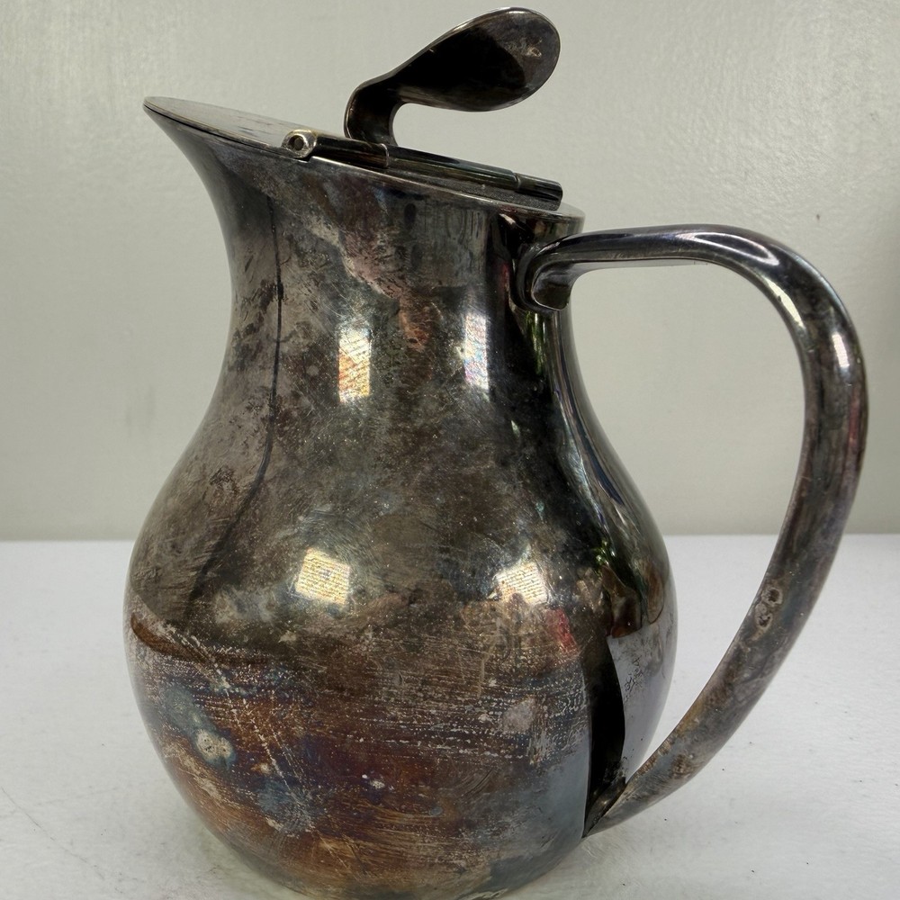 Vintage E.L. de Uberti Italy Silver Plated Individual Lidded Syrup Pitcher 4.5"