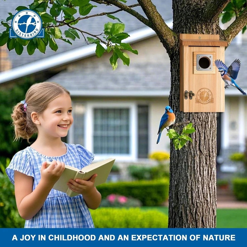 Charming Cedar Outdoor Birdhouse with Predator Guard for Safe Nesting Experience