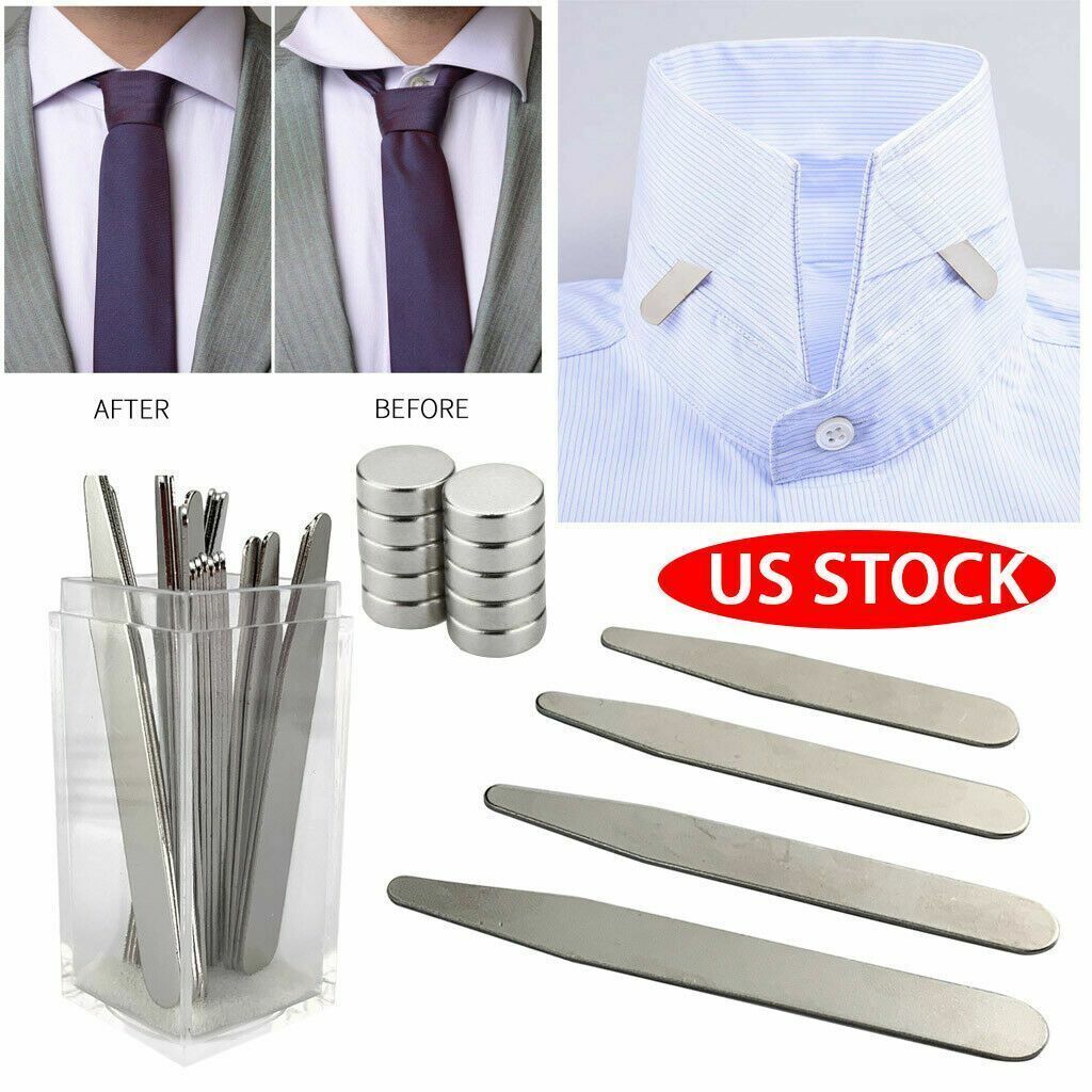 20/36/40Pcs Metal Collar Stays 10 Magnets 4 Sizes With Box For Men Dress Shirts