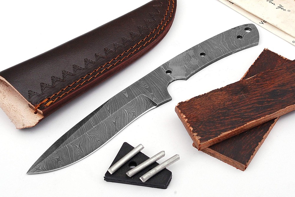 Damascus Knife Making Kit DIY Handmade Damascus Steel includes Blank Blade, P...