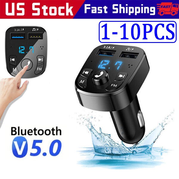 Bluetooth 5.0 Wireless Handsfree Car FM Transmitter MP3 Player 2*USB Charger lot