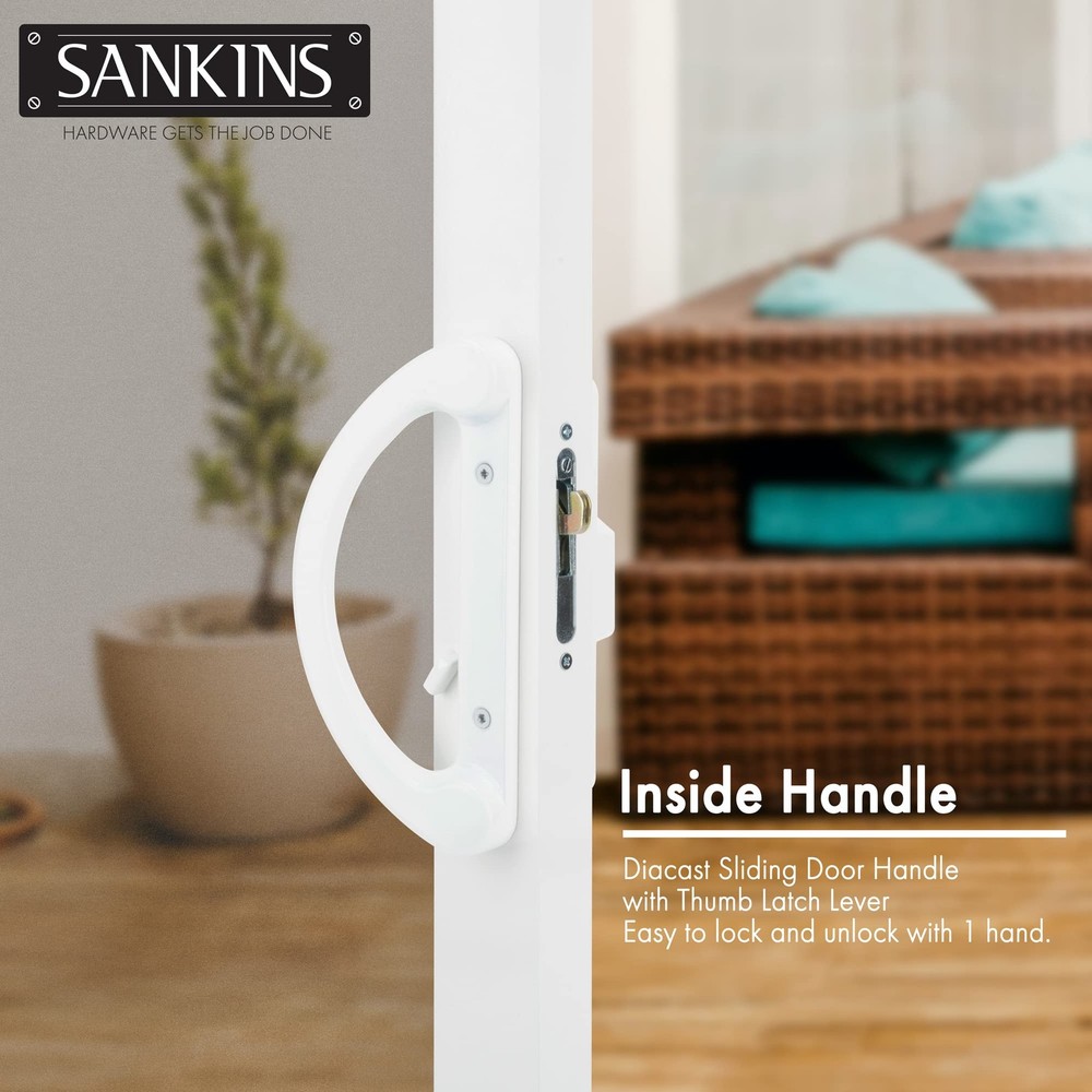 SANKINS Sliding Patio Door Handle Pull Set Set+Mortise Lock, White