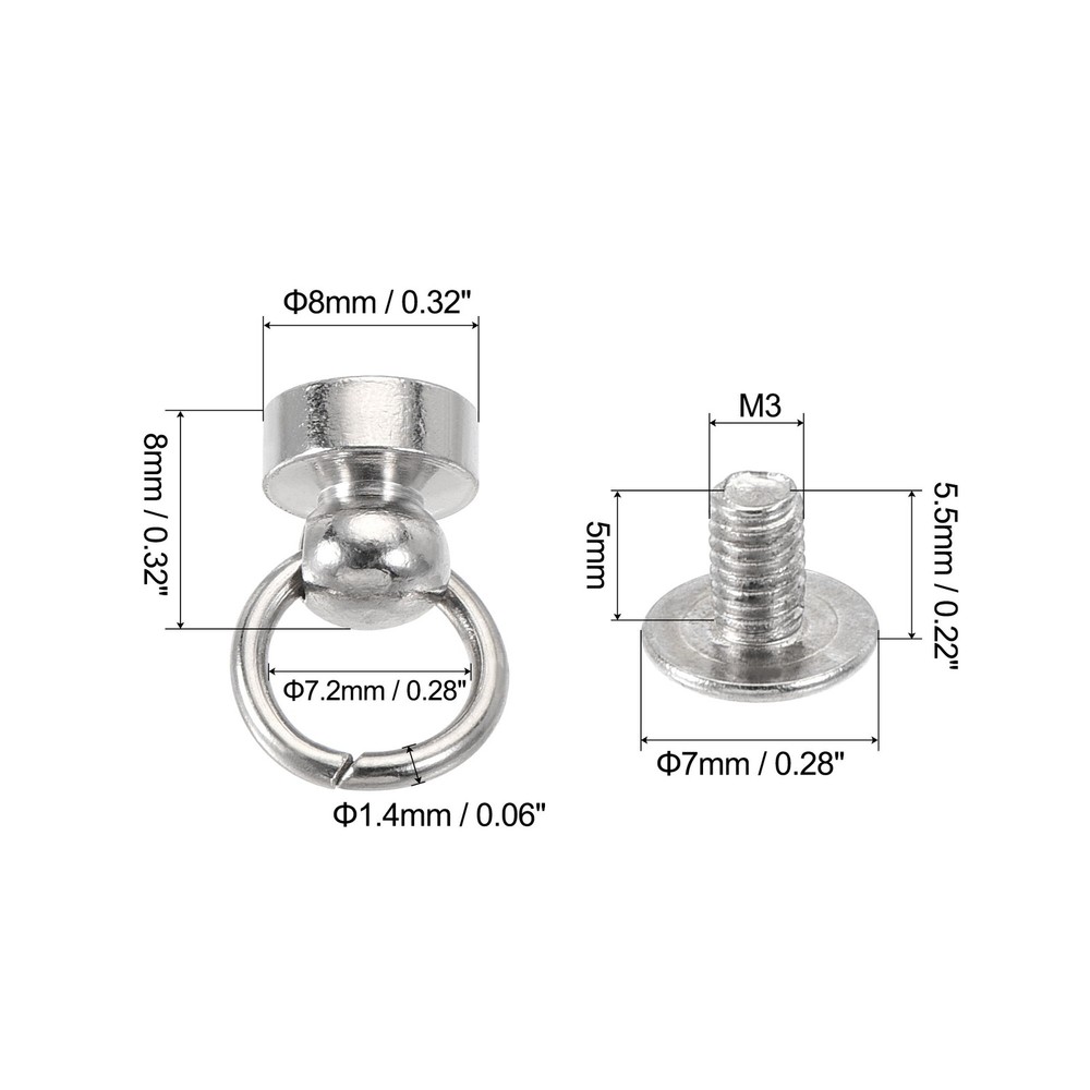 20pcs Pull Ring Rivets Studs Round Head 8x8mm for DIY Brass Silver Tone