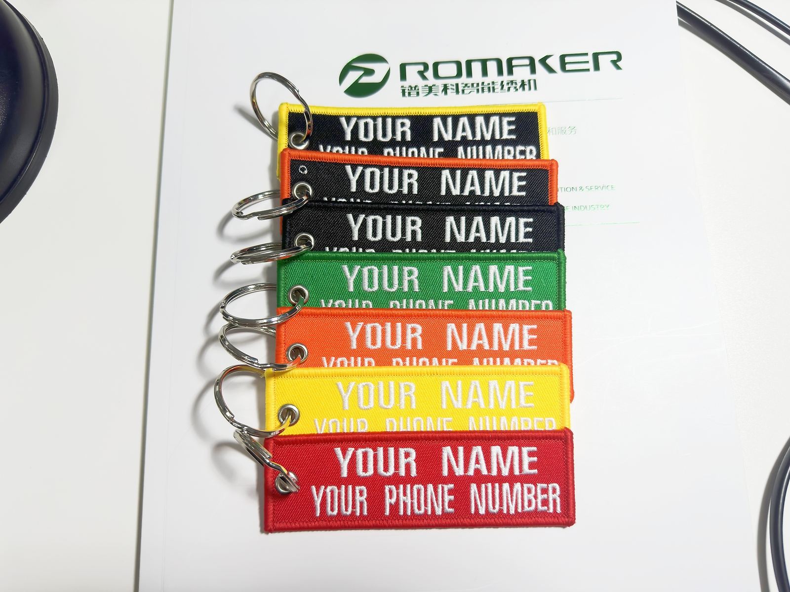 Custom Embroidered Keychain Personalized Bike Bag luggage Name Tags Double Sided