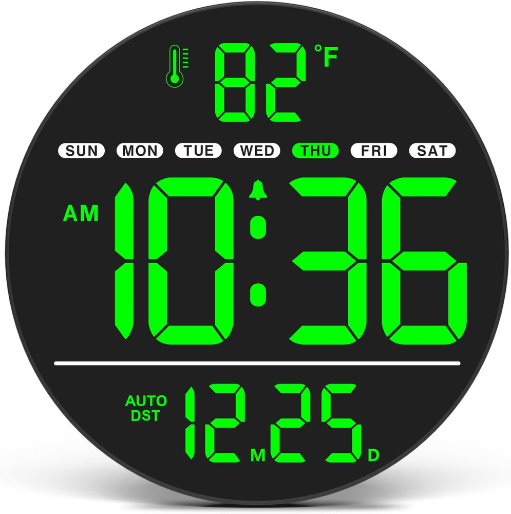 Large Digital Wall Clock with LED Display, Electric Wall Clock with Temperature,