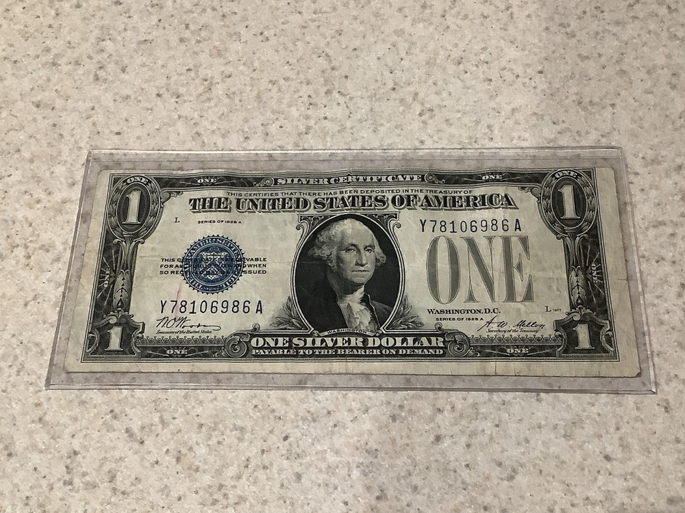 1928-A $1 SILVER CERTIFICATE FUNNY BACK ~  OFF CENTER/Slightly Angle ERROR