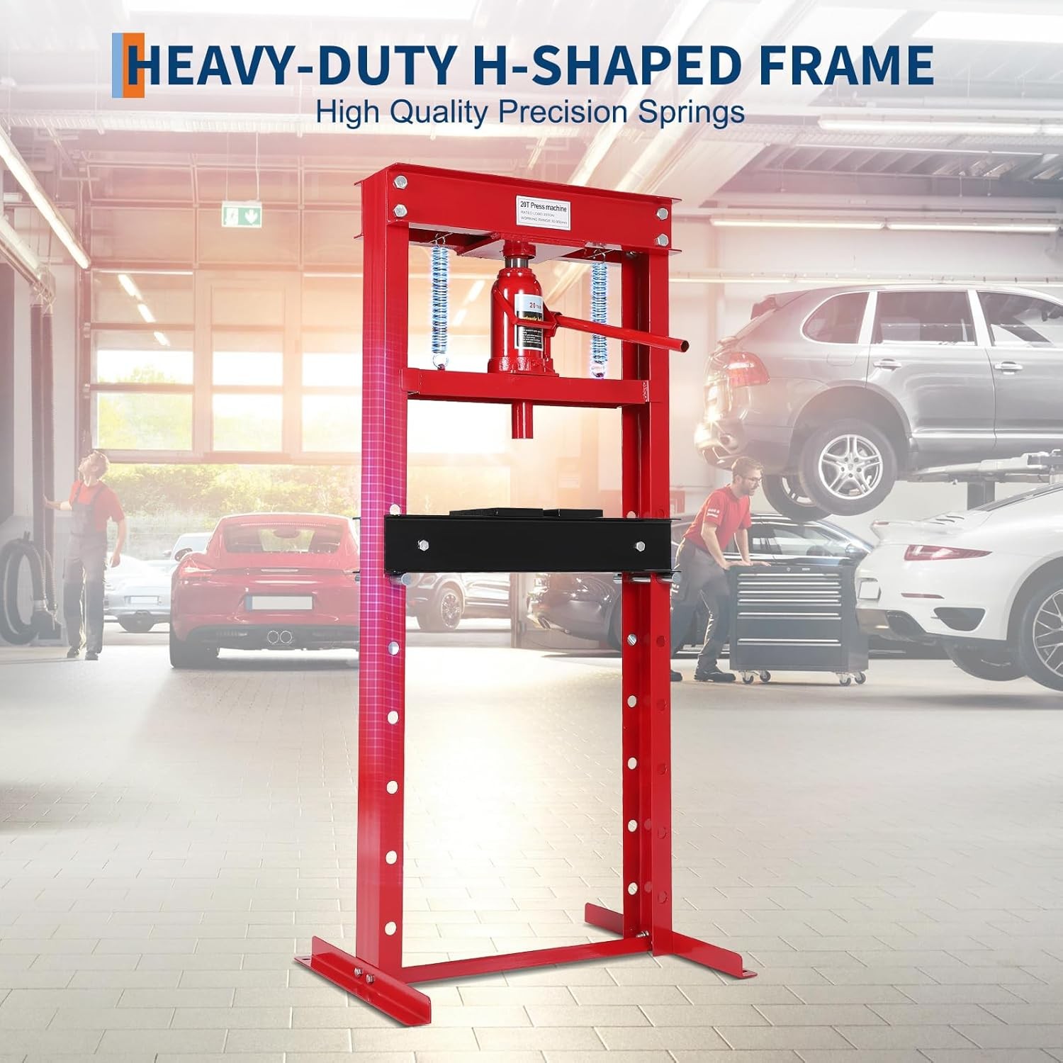 20 Ton Hydraulic Shop Press H-Frame Adjustable Height Movable Plates for Garage
