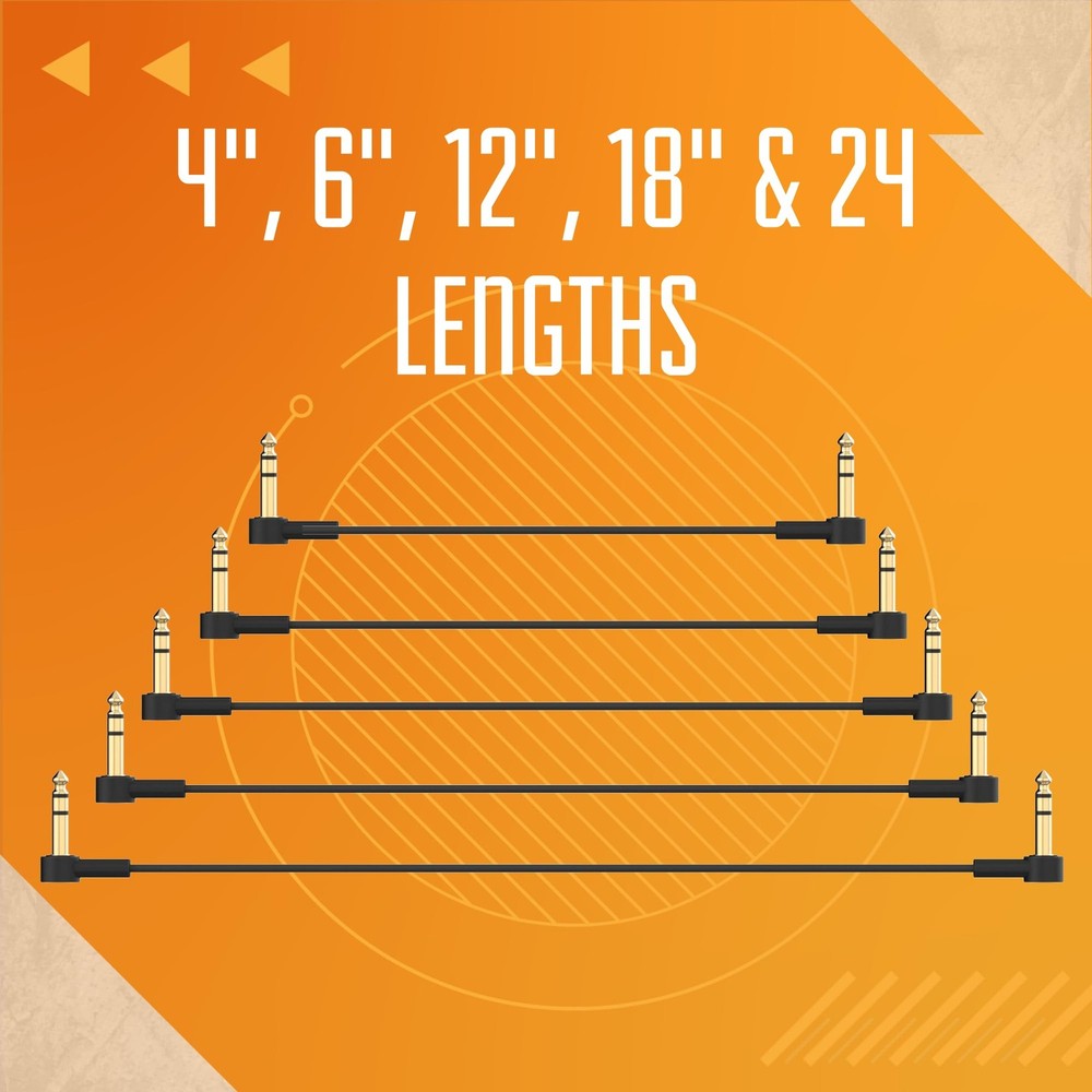 1/4" Stereo TRS Flat Patch Cables - 6" Ultra-Thin, Right Angle, Low Profile, ...
