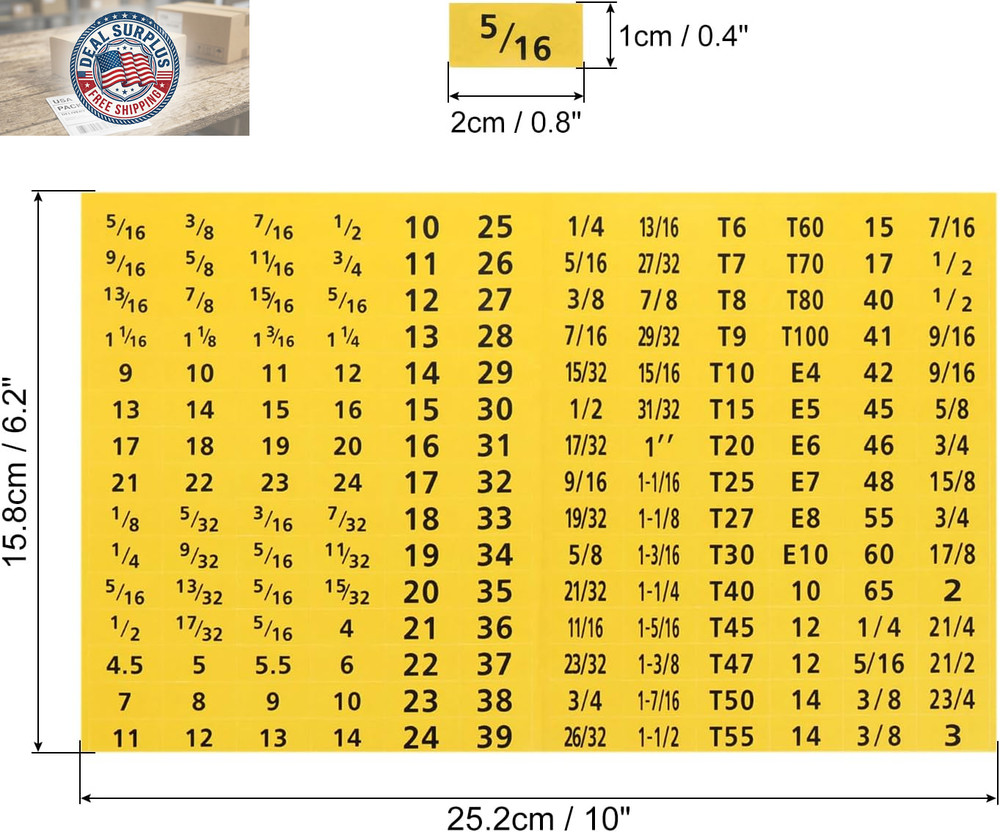 Tool Box Labels, 4 Set 180 Toolbox Decals Wrench Socket Size Stickers for Socket