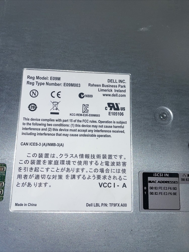 1x Dell EqualLogic Control Module type 15 10GB iSCSI - 15TF9FX E09M E09M003