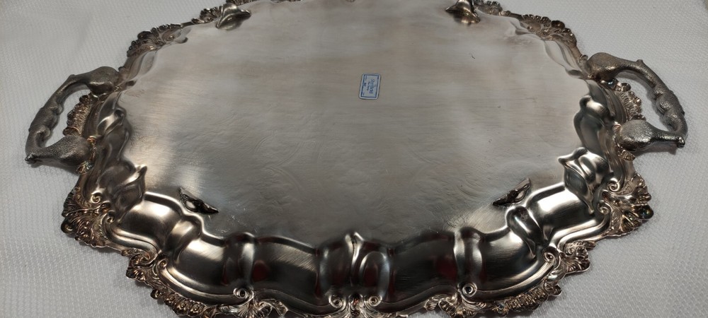 Antique Sheffield Silver Plated Serving Tray Seashell Scrolls Rococo No Monogram