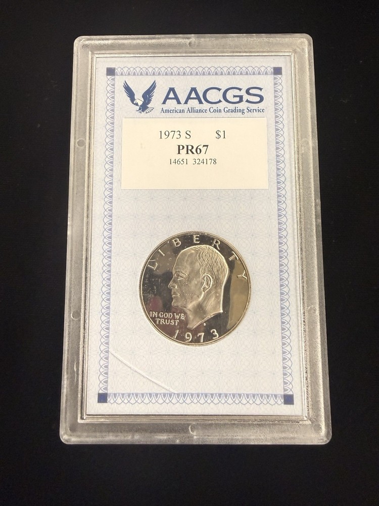 1973-S $1 Eisenhower Dollar coin PR67 AACGS 40% Silver