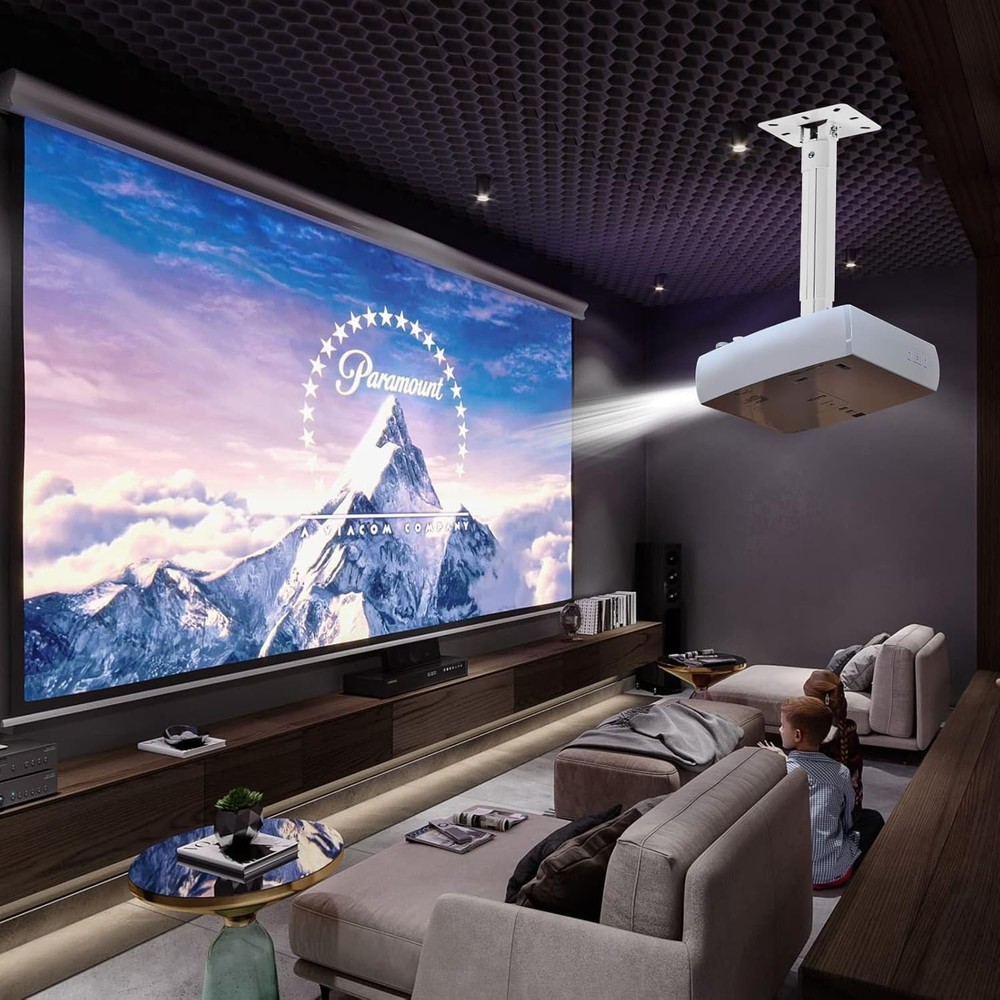 White Projector Ceiling Mount Bracket Fits Flat or Sloped Ceiling Height Adju...