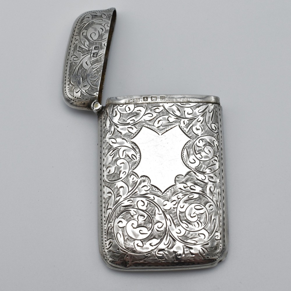 Antique Solid Silver Card Case 1906 Pattern Engraved Edwardian