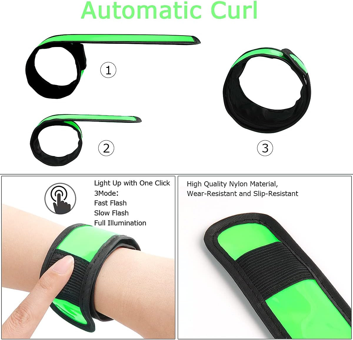 Pack of 6 LED Light up Band Slap Bracelets Night Safety Wrist Band for Cycling W