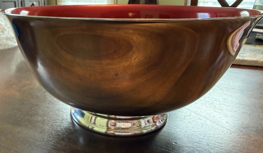 Reed & Barton 104 Silverplate Bowl Red Interior With Footed Bottom