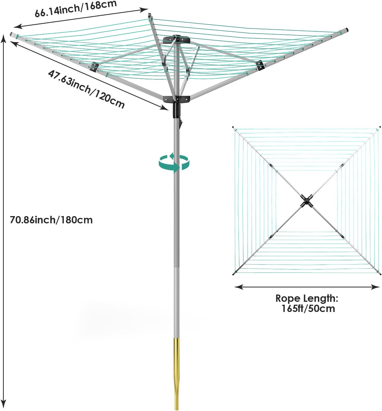 Rotary Umbrella Drying Rack Outdoors, 4-Arm Umbrella Clothesline for Laundry, Ad